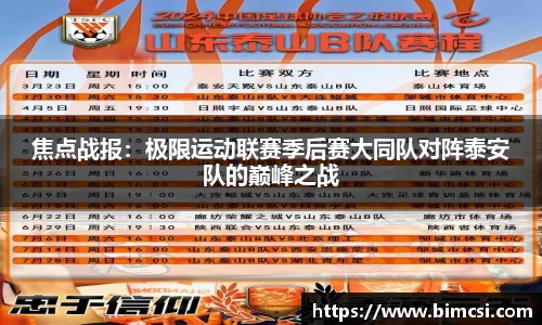 焦点战报：极限运动联赛季后赛大同队对阵泰安队的巅峰之战